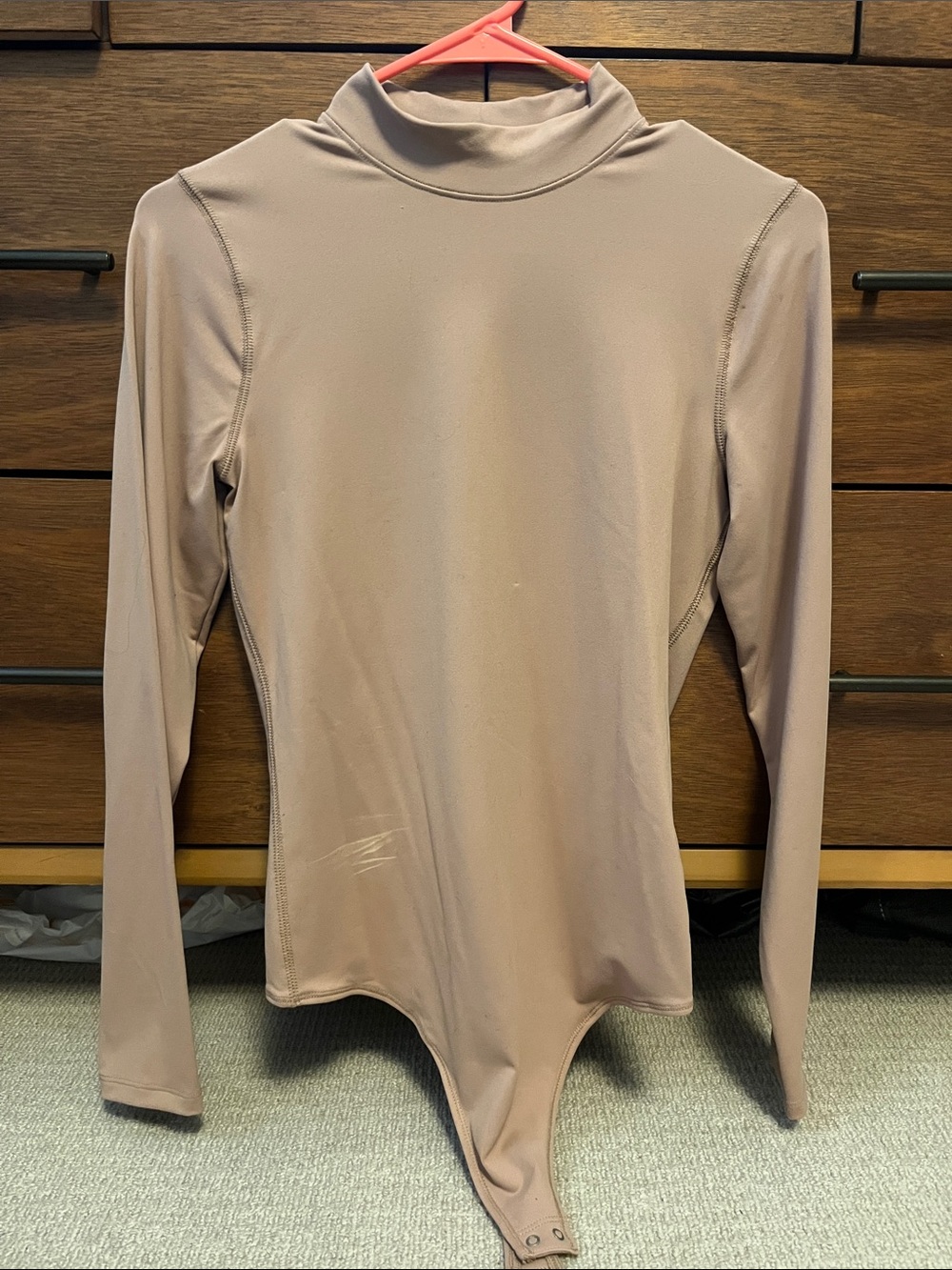 Abercrombie & Fitch Long Sleeve Mock Neck Bodysuit - Taupe